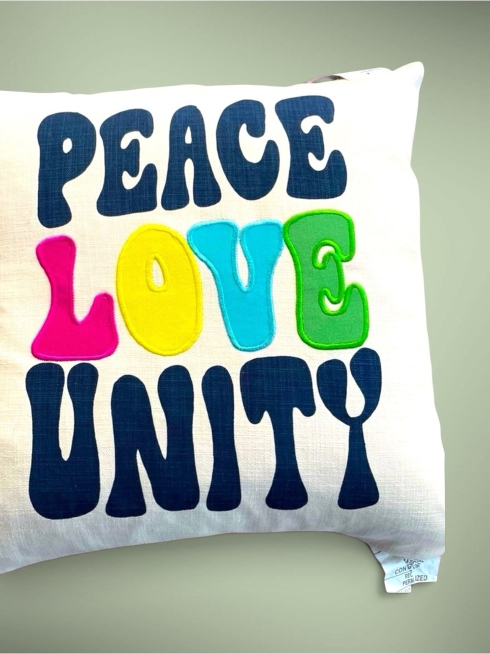 Sonoma Peace Love Unity Rainbow Throw Pillow NWT 16x16 Feather Fill